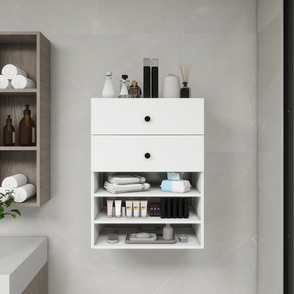 Système d'Organisateur de Placard Modulaire en Bois C1 avec 2 Tiroirs 3 Étagères, Montage Mural pour Dressing et Chambre, Rangement Intégré pour Vêtements, Blanc 23.62''L x 16.04''P x 31.49''H