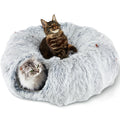 Lit Tunnel Bininl pour Chats d'Intérieur, Tunnel Donut Peekaboo avec Coussin Circulaire Lavable, Tunnel de Jeu pour Chat (34 Pouces Gris)
