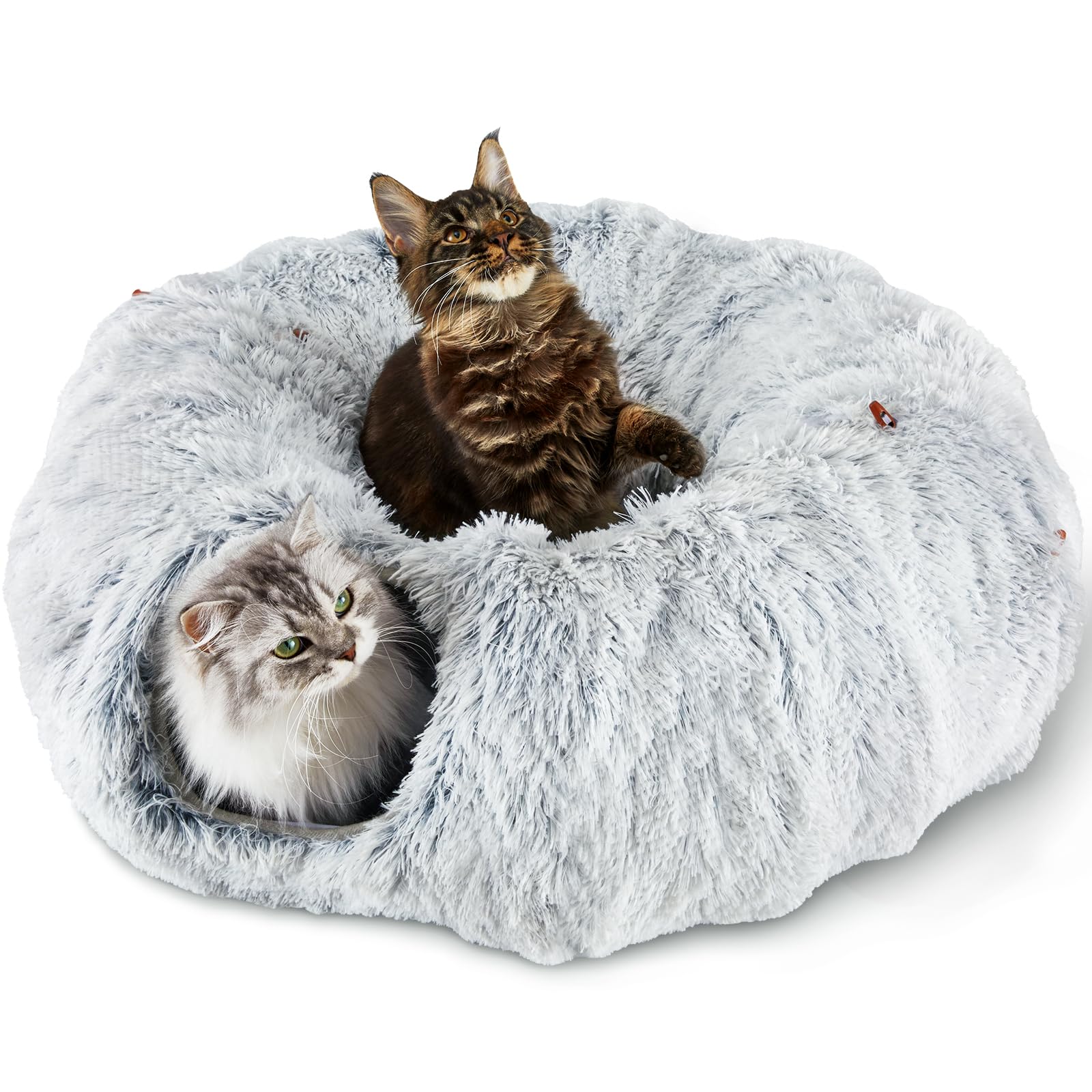 Lit Tunnel Bininl pour Chats d'Intérieur, Tunnel Donut Peekaboo avec Coussin Circulaire Lavable, Tunnel de Jeu pour Chat (34 Pouces Gris)