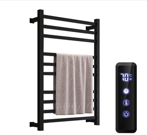 Porte-serviettes chauffant en tube carré noir avec minuterie (Un ensemble)
