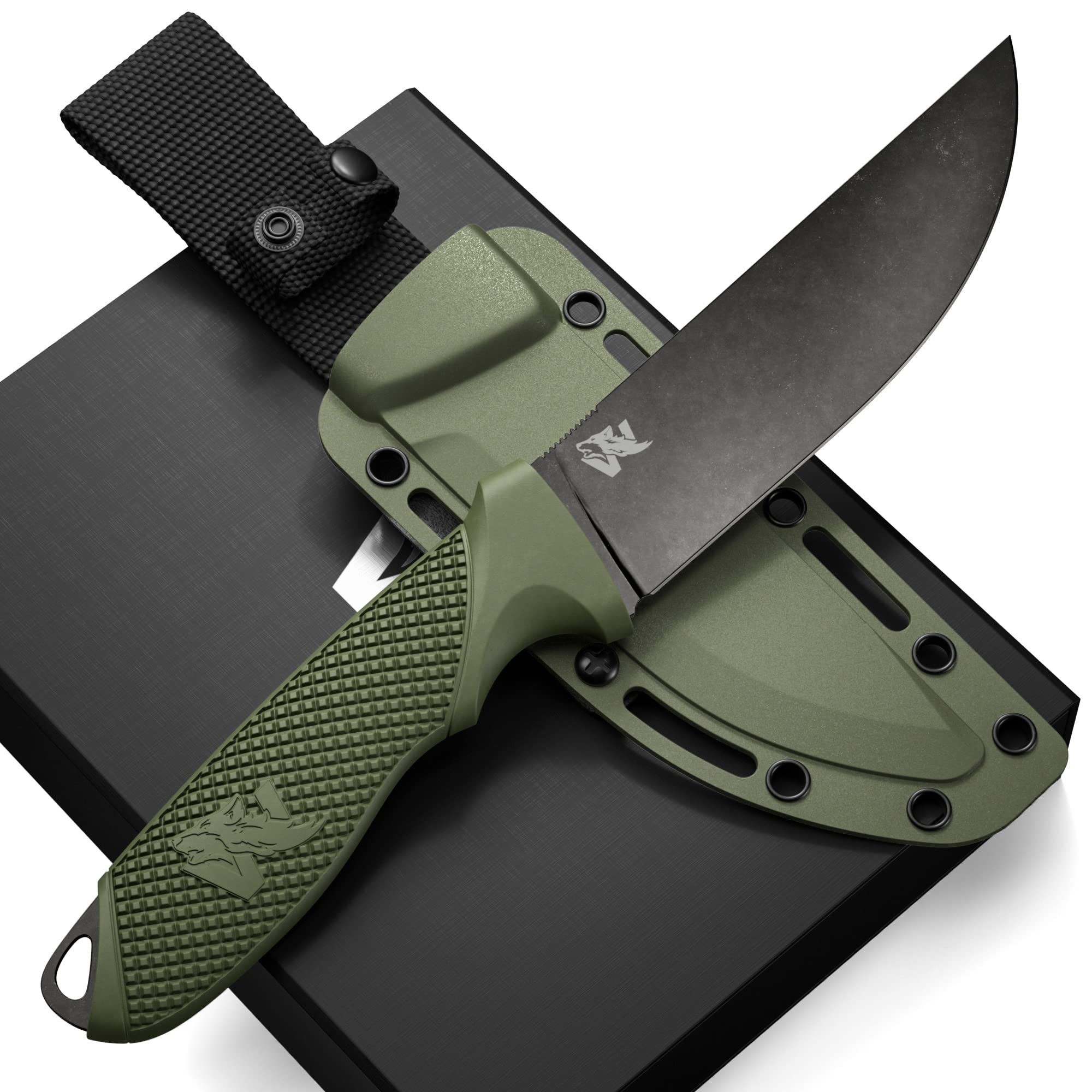 Couteau de Survie à Lame Fixe Tactique ODENWOLF W-FLAT avec Étui - Fabriqué en Acier D2 - Parfait pour le Bushcraft et le Camping